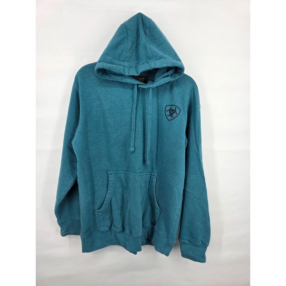 Ariat Mens Teal Heather Desert Graphic Hoodie Sweatshirt Small Logo Back Print